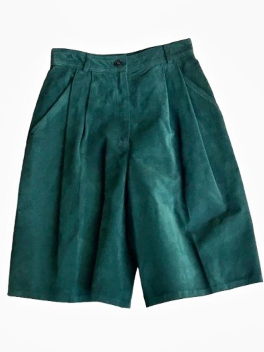 Adorable Vintage Suede TALBOTS Pleated Shorts Green Leather Small Boho 80s 90s
